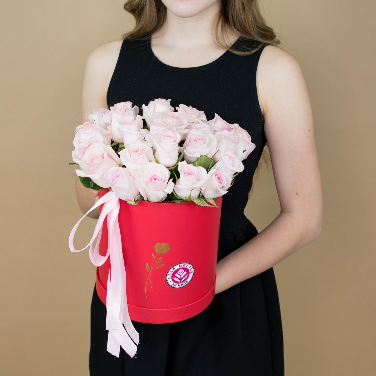 Розы розовые в шляпной коробке (артикул: 2052ul)