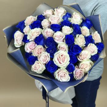 Белая и Синяя Роза 51шт 70см (Эквадор) (articul: 117306ul)